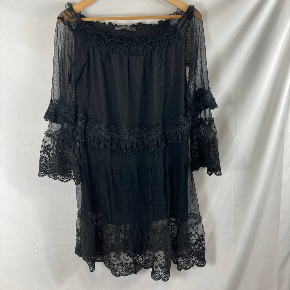 zanzea flare sleeve patchwork boho off shoulder dress XL - Picture 4 of 7